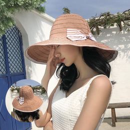 Women Foldable Sun Hat Cap Anti-UV Shade Panama Roll Up Soild Adjustable Cotton Wide Brim Visors Outdoor Hats