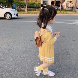 Girls Knitting Dresses 2020 Spring Fall Academic Style Children's Pleated Dress Baby Kids Princess Dress One Piece Clothes X519 Q0716