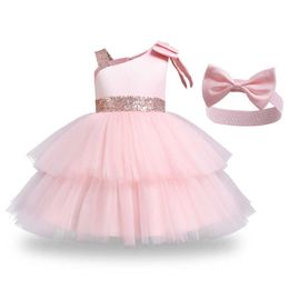 new Clothing Sets small and medium-sized children's oblique neck evening dress host little princess dress