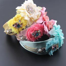 fashion personality gorgeous cloth flower inlaid rhinestone headband ladies travel gift bridal hair accessories