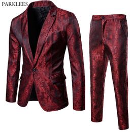 New Style Cashew Pattern Men's Suits One Button Blazer Nightclub Bar Male Singer Host Concert Suit Stage Outfit Chorus Costumes X0909