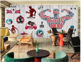 Custom murals wallpapers 3d Gym mural wallpaper Modern Wooden plank retro sports fitness club image wall background walls papers decoration painting