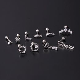 Stud 1 PCS Small Silver Colour Geometric Circle Ear Cartilage Cuff Earring Cute Simple Stailesss Steel Bar Ball Jewellery