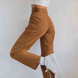 Brown Y2k Sweatpants Khaki Corduroy Pants Women Fashion Vintage 90S Harajuku Long High Waist Straight Trousers Female New 210415
