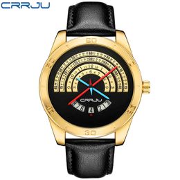 Leather Man watches CRRJU Men Sports leather Watches Boy personality quartz calendar Army Military Wrist Watch Relogio Masculino 210517