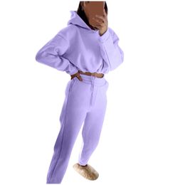 2 Pieces Set Sports Sweatshirts Pullover Hoodies Women Pants Suit Home Sweatpants Trousers Outfits Solid Casual Tracksuit Hot Y0625