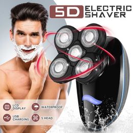 5 In 1 5D Mens Rechargeable Bald Head Electric Shaver 5 Floating Heads Beard Nose Ear Hair Trimmer Razor Clipper Facial Brush P0817