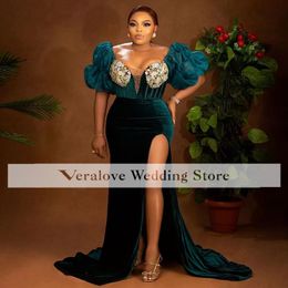 Robes De Mariée Off Shoulder Mermaid Prom Dress 2022 Velvet Crystal Formal Aso Ebi Party Gowns Evening Wear