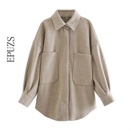 Vintage wool shirt jacket women oversize coat winter thick warm and casual loose outwear 210521