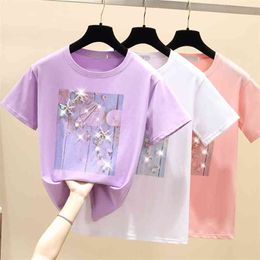 WWENN Pink T Shirts Female Soft Cotton Casual Women Tops Summer T-Shirt Short Sleeve Girls Tshirt Purple Plus Size 210507