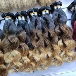 Warehouse clearance sale three tone body wave brazilian human hair weaving 400g/lot silky feeling