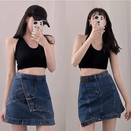 Women Skirt Short Sexy Denim Skirts Female Irregular Button Hem Jean Mini Skirt Fashion Streetwear High Waist Skirt 2021 Trend X0428