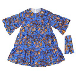 African Woman Dress Dashiki Print Casual Womens Dresses Ethnic Style Vintage High Waist Dress Sexy Butterfly Sleeve Big Skirt 210524