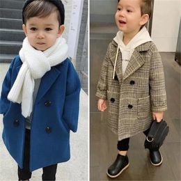 High Quality Long Wool Coat for Boys Plaid Jackets Thick Boy Winter Coat Kids Snowsuit Boy Blends Coats Children Jacket Baby Boy Clothes