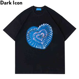 Heart with Letters Printed T-shirt Men Crew Neck Hipster Tshirts Summer Men's Tshirts Black White 210603