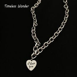 Timeless Wonder Titanium Heart O Chain Necklace For Women Jewellery I Love You Kpop Designer Emo Ins Gift Goth Egirl Japan US 6522 Chokers