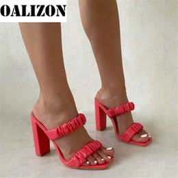 Sandals Summer Women exy Lady Fashion Pleated Slippers Open Toe High Chunky Pumps Slides Shoes Mujer