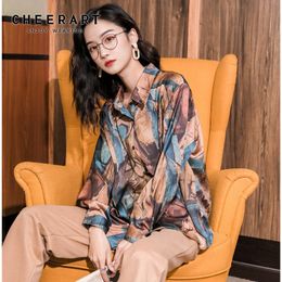 Baroque Vintage Blouse Long Sleeve Button Up Shirt Women Tops And Blouses Colorblock Print Fashion 210427