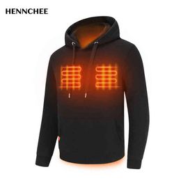 Men Heated Pullover Hoodie Winter Warm Fleece Hooded Heating Sweatshirt Black Gray Navy Men Clothing 211217