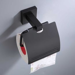 Space Aluminum Toilet Roll Paper Holder Black Kitchen Tower Self Adhesive Wall Mounted Bathroom Tissue Rack Decoration 210709