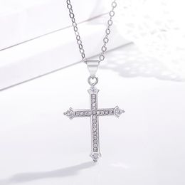 S2434 Fashion Jewelry Gold Plating Diamond Jesus Cross Necklace Women Men Crystal Row Pendant Necklaces