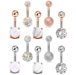 5pcs Sexy 316L Surgical Steel Bar Belly Button Rings Women Crystal Ball Girls Navel Piercing Barbell Earring Stone Body Jewellery Set GC162