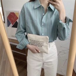 Lazy Style Striped Color-Hit Women Office Lady Brief Loose Leisure All Match Shirts Streetwear High Quality Blouses 210421