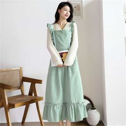 Apron For Kitchen Accessories Cotton Linen Long Aprons Dres Cooking Baking Flower Shop Painting Garden Work Clean 211222