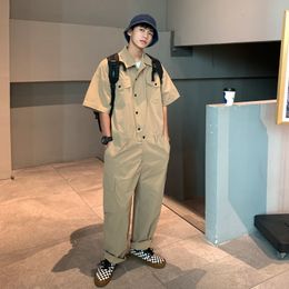 Men's Solid Colour Casual Jumpsuit 2021 Japanese Style Woman Oversize Trousers Streetwear Male Clothing