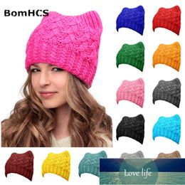 BomHCS Hats Cats Ears Pink Pussy Cat Handmade Knit Beanie Winter Women Girls Caps Factory price expert design Quality Latest Style Original Status