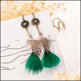 Dangle & Chandelier Earrings Jewellery Bohemian Sunflower Feather European Women Long Diamond Flower Ear Drop Party Gift Beach Stud Earring Ae