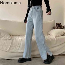 Nomikuma Jeans Women Pant Korean Love Heart High Waist Long Trousers Causal Split Demin Wide Leg Pants Pantalones De Mujer 6H276 210427