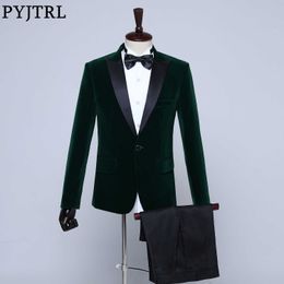 PYJTRL Mens Classic Two-piece Set Black Green Purple Burgundy Blue Velvet Suits Wedding Groom Prom Dress Tuxedo Costume Homme X0909