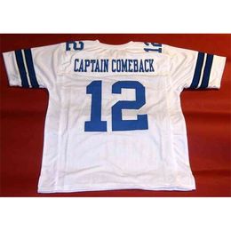 Mitch Custom Football Jersey Men Youth Women Vintage ROGER STAUBACH CUSTOM CAPTAIN COMEBACK Rare High School Size S-6XL or any name and number jerseys
