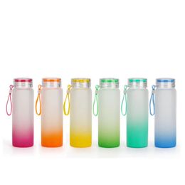 17oz sublimation frosted gradient glass water bottle Colour at end matte tumbler heat transfer glass cans beverage juice cups straws