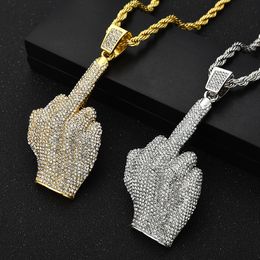 Hip Hop Jewellery Gifts Gold Bling Rhinestone Stone Pendants Chain man necklace Prayer Rock Hands Chains