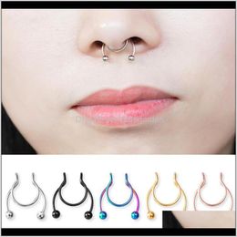 Studs 5Pcs/Lot Stainless Steel Fake Nose Piercing Rings Punk Hoop Septum Ring Surgical Colourful Body Jewellery Kvrur