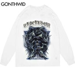 Oversized Tshirts Streetwear Hip Hop Devil Skull Print Casual Tees Shirts Harajuku Hipster Punk Rock Gothic Cotton Tops 210602