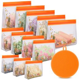 Sacchetto di conservazione alimentare 12 pezzi / set di contenitore arancione o verde Plastica a prova di perdita riutilizzabile