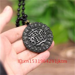Jewellery Gifts Pendant Black Necklace Hand-Carved Amulet Charm Accessories Treasure for Obsidian Green Chinese Natural Men Jade