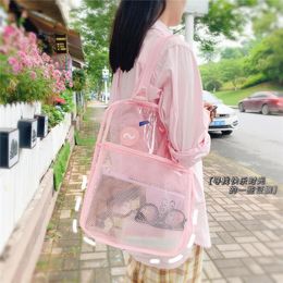 -Bolsas Korean Kawaii para Mulheres Travel PVC Net Pano Beach Heartry Bolsa Cosmética Moda Bonito Bear Book Bag Schoolbags Cross Body