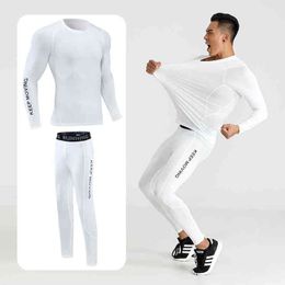 Men's Thermal Underwear Polyester+Spandex Quick Dry Men Running Suit Training Gym Clothing Winter Thermal Underwear Sports Suit Y1221