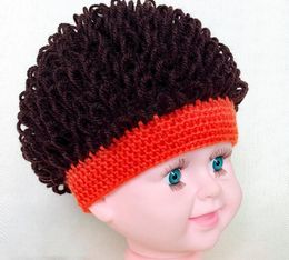 Fashion Hip Hop Kids Hats Boys Girls Curly Hair Wig Cap Warm Winter Beanie Hat Hand Crochet Woollen Yarn Children Hats and Caps GC479