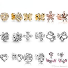 Designer Jewellery 925 Silver Earring heart Ear Studs fit Pandora Four Petals Decorative Butterfly Silhouette Clover love Earrings European Style Murano