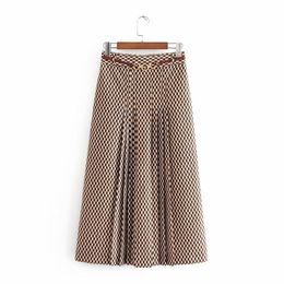 oversized women fashion skirts autumn geometric print midi skirt casual vintage office with belt ladies long skirts 210408