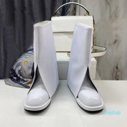 designer Autumn Split Fork Pants Shoe Women Boots Leather Round Toe Ankle Boot White Black Street Dress Shoes