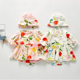Autumn Toddler Girl Baby Jumpsuit Print Romper + Hat Set born Long Sleeve 210515