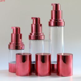 Rose Red Travel Bag Empty Clear Cosmetic Containers Lotion Refillable Bottles 15ml/ 30ml/ 50ml Plastic Airless Bottle 10pcs/lothigh qty