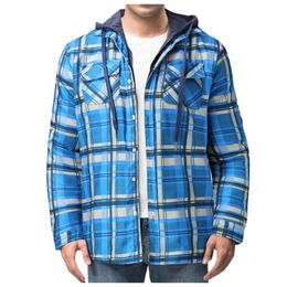 Men's Jackets Button Harajuku Plaid Printing Shirt Casual Autumn Winter Warm Long-sleeved Hooded Men Jacket Coat