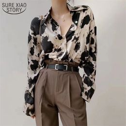 Cow Print Button Up Shirts Women Long Sleeve Blouse Korean Spring Clothes Chiffon Streetwear Plus Size Tops 13486 210508